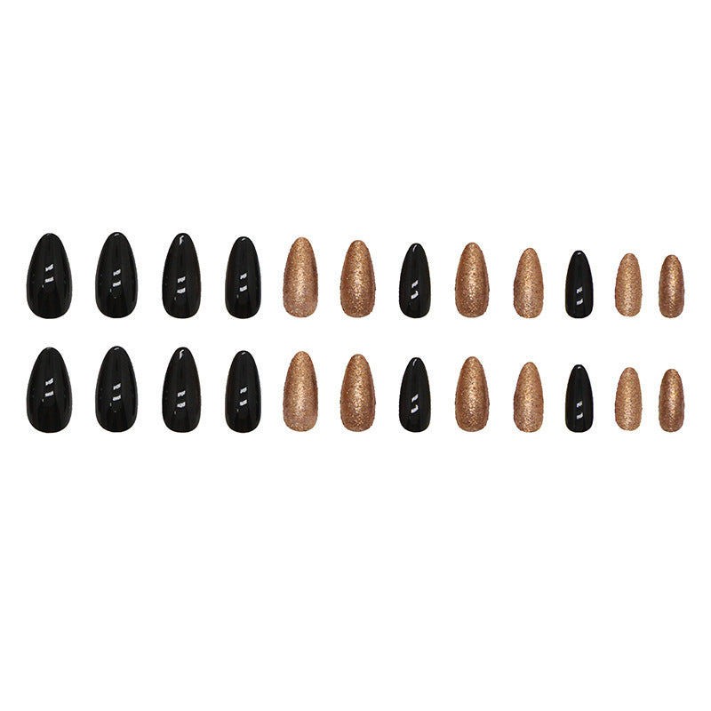 Flash Black Gold Nails – Luxury European & American Press On Nails with Glue