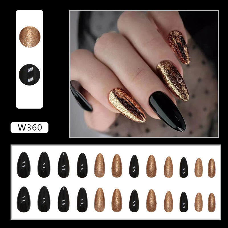 Flash Black Gold Nails – Luxury European & American Press On Nails with Glue