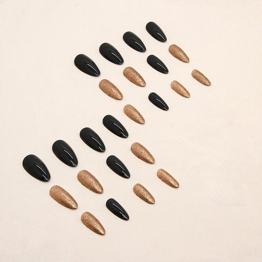 Flash Black Gold Nails – Luxury European & American Press On Nails with Glue