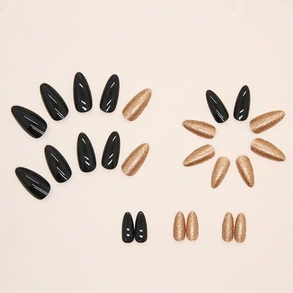 Flash Black Gold Nails – Luxury European & American Press On Nails with Glue
